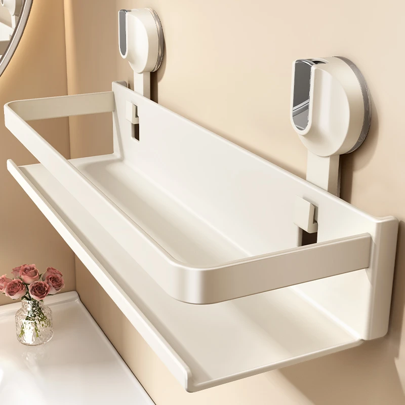 天地鱼奶白吸盘置物架浴室卫生间洗漱台免打孔壁挂式厕所收纳架子