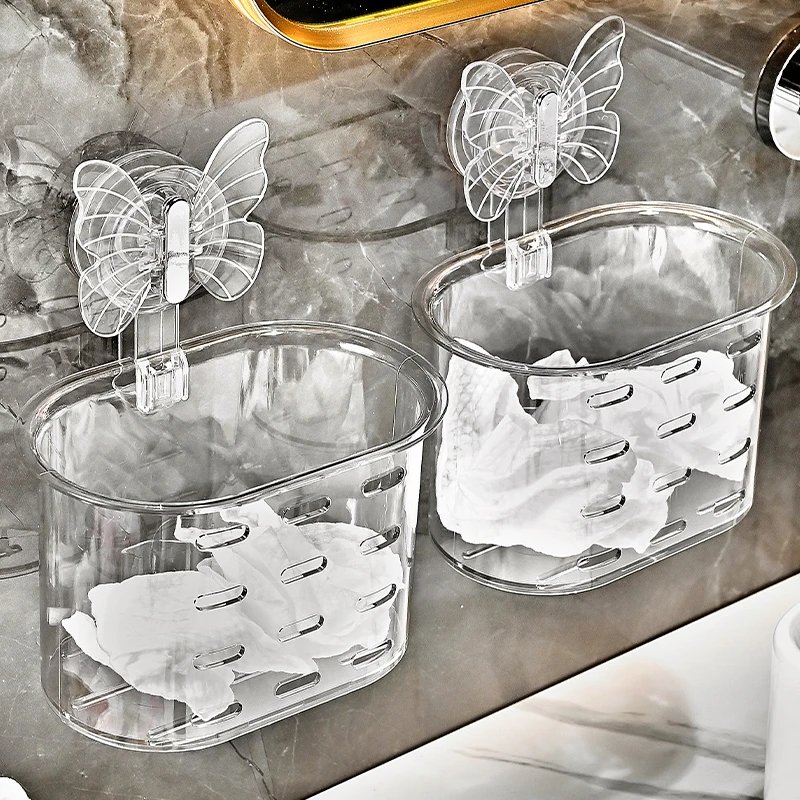 吸盘废弃洗脸巾收纳盒壁挂卫生间浴室厕所洗手洗漱台擦脸巾置物架