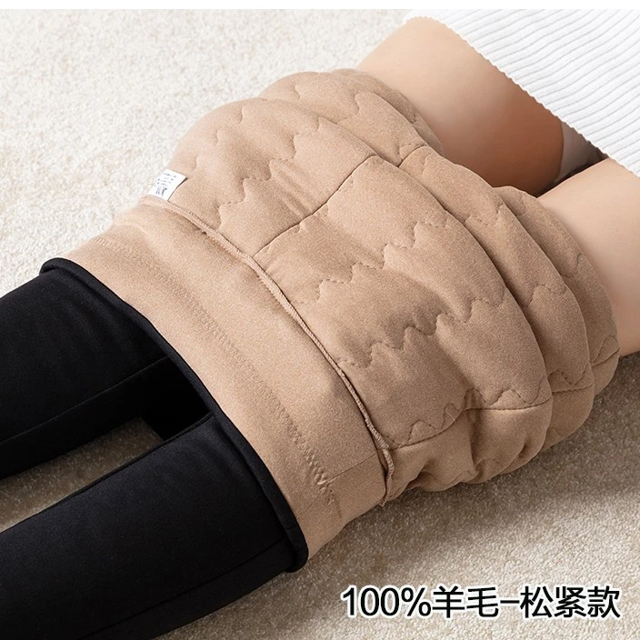 羊毛棉裤女冬季外穿加绒加厚特厚高腰大码打底裤羊毛保暖裤
