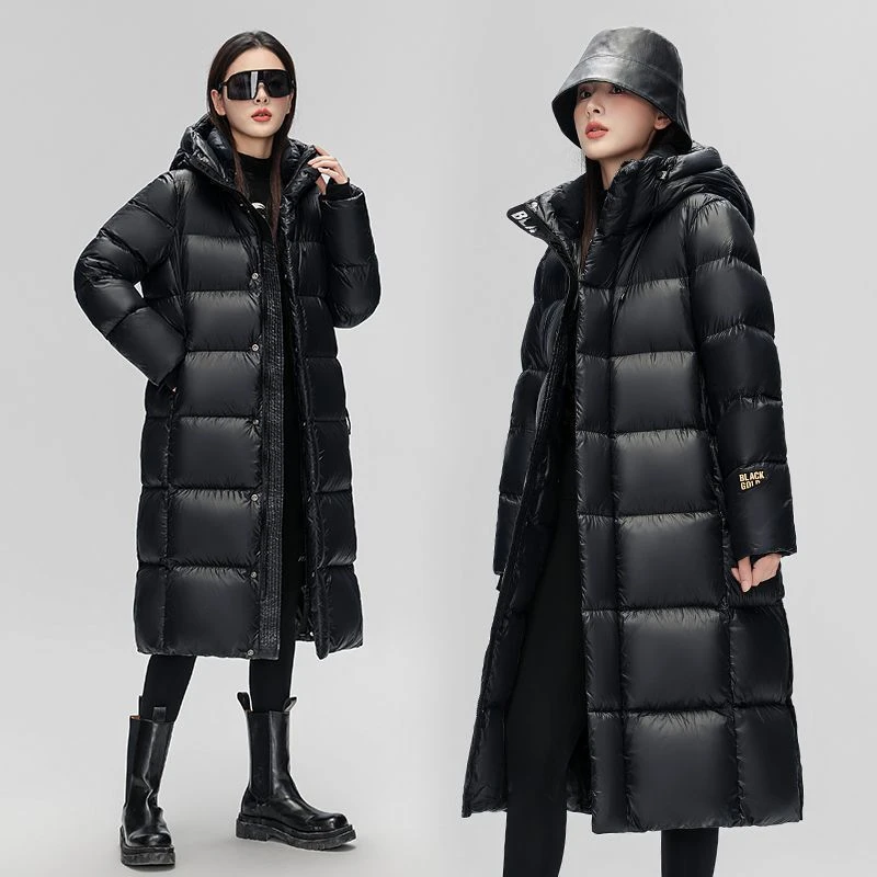 真羽绒服黑金长款 男女同款厚东北羽绒服韩版宽松连帽外套