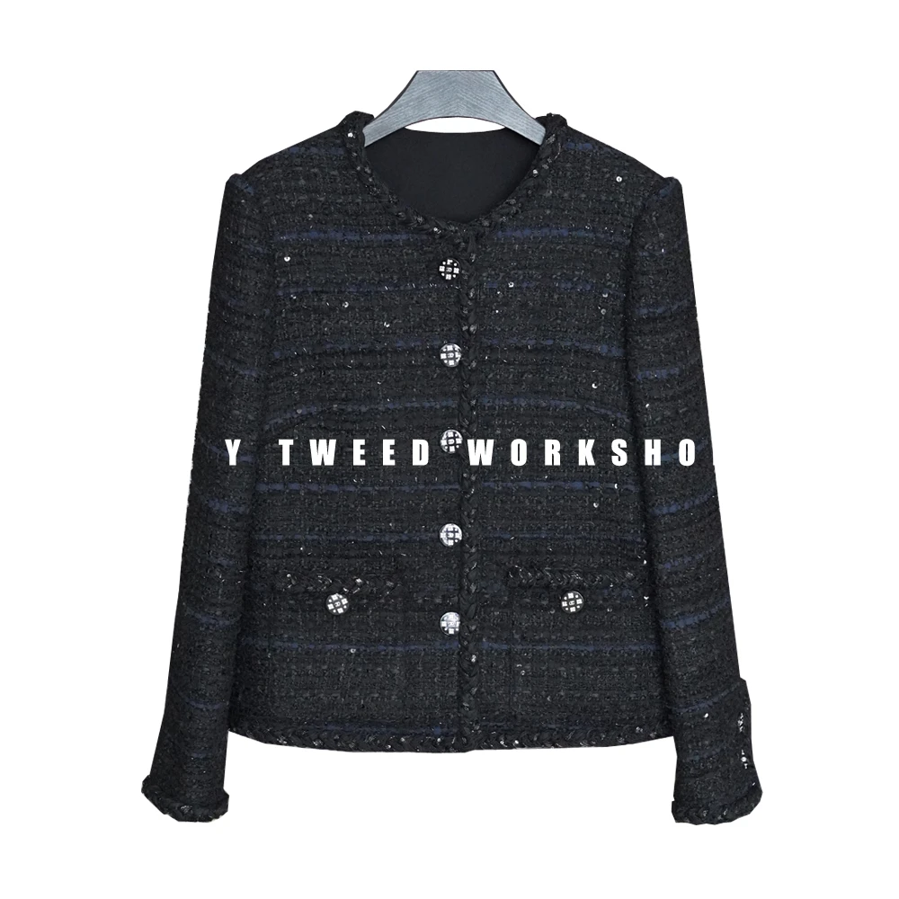 Y家【黑森林】高级蓝黑特种纱线编织工艺秋款显瘦小香外套Y019