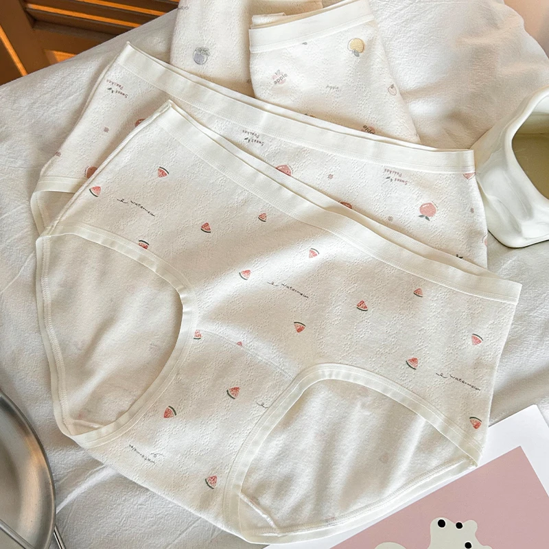 奶油肌可爱水果印花女生纯棉三角裤加长裆简约女士内裤舒适中腰