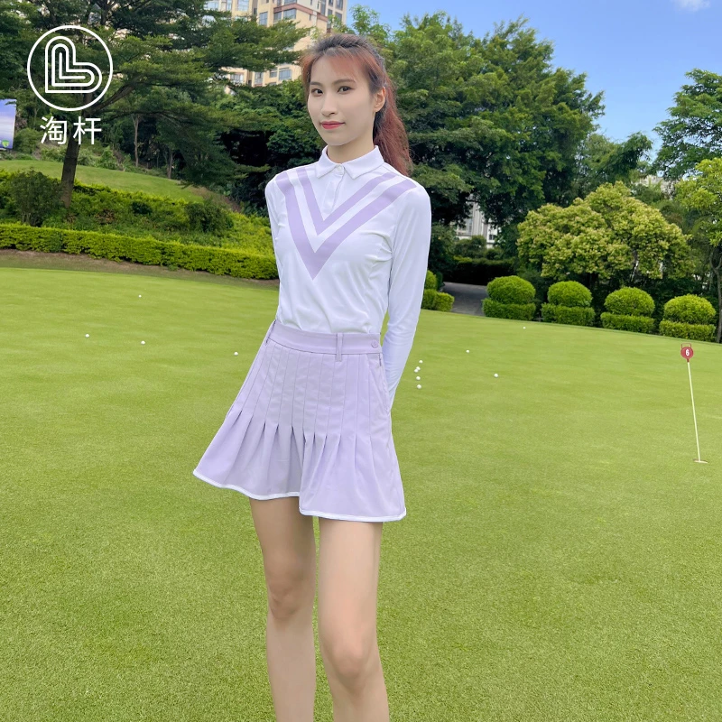 高尔夫服装修身百搭女士白色显瘦翻领秋季休闲速干透气无体感长袖