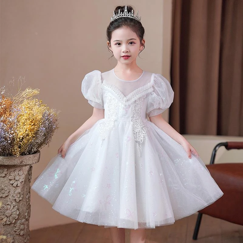 公主裙女童礼服2024新款白色裙子儿童洋气女孩夏季蓬蓬纱裙连衣裙
