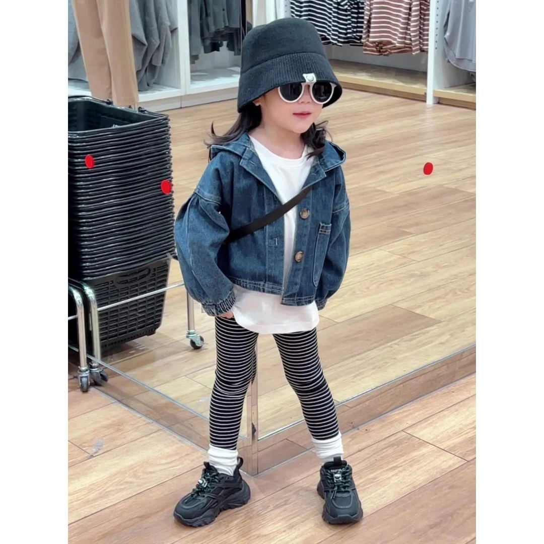 女童连帽牛仔外套时尚洋气2023秋装新款童装儿童宝宝休闲上衣