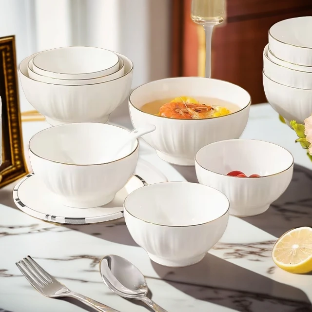 盛世金边陶瓷面碗餐具家用碗盘碟套装大号饭碗汤碗ins风碗可微波