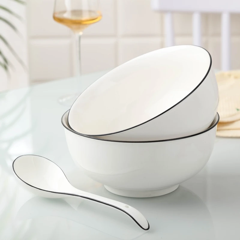 2只汤碗家用陶瓷大面碗菜碗沙拉碗创意北欧简约大号汤碗泡面碗勺
