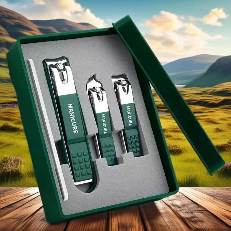 现货不锈钢墨绿色指甲刀拉链包4件指甲钳鼻毛剪美容美甲修甲套装