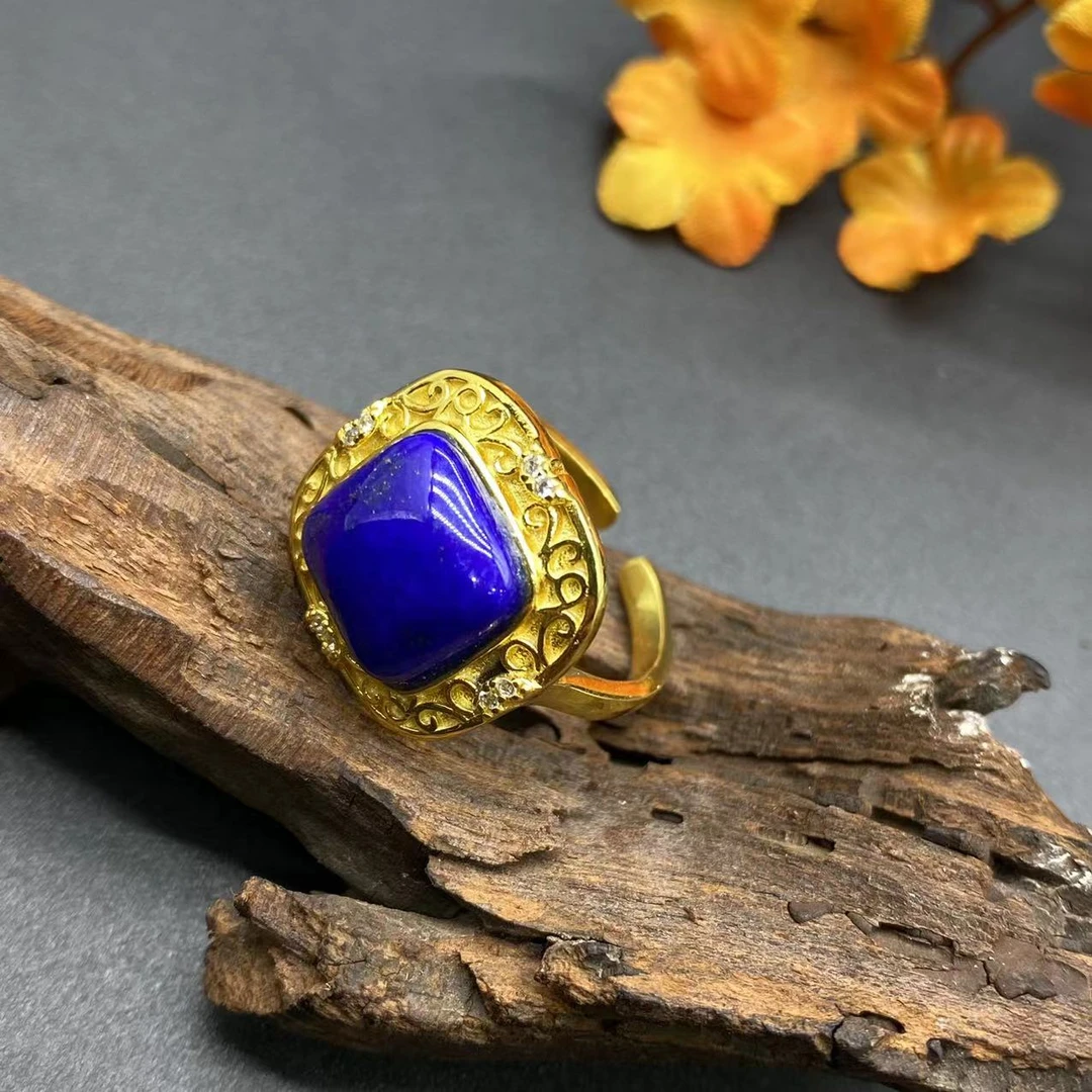 【初见珠宝】S925银镶嵌青金石戒指21-2C07X10【尺寸约10*10mm】