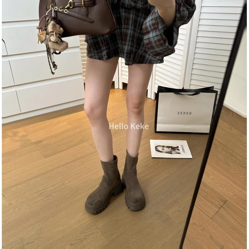 珂珂【暖冬短】6.5cm跟 小个子定制显瘦弹力秋冬厚底增高短靴瘦瘦靴