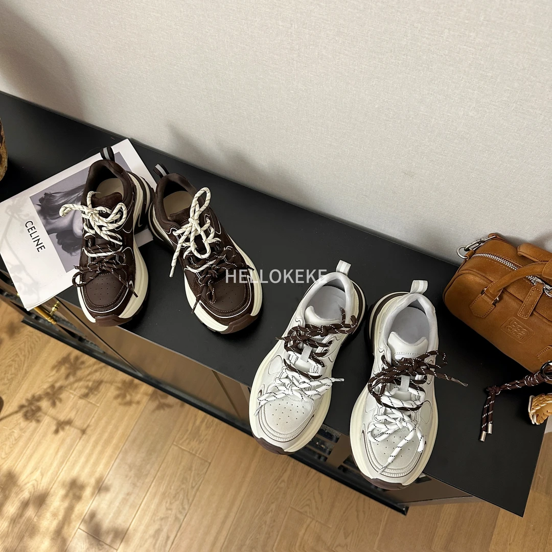 KeKe【黑咖】7cm跟高 小个子定制厚底增高复古磨砂秋冬运动鞋老爹鞋