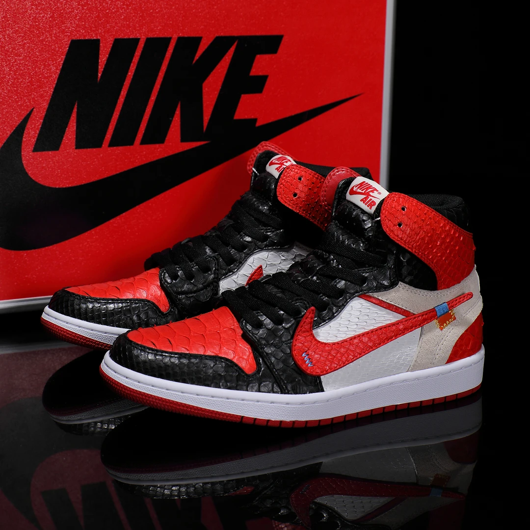 NIKE/耐克OW联名款黑红蟒蛇皮【定制球鞋】时尚球鞋潮流潮鞋百搭