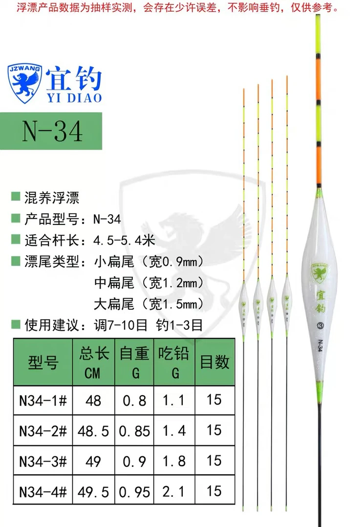 香港竞之王宜钓系列n34扁尾浮漂鱼标纳米材质