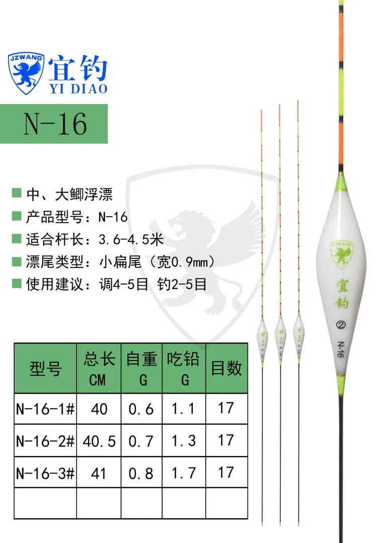 香港竞之王宜钓N16中大鲫鱼纳米浮漂扁尾鱼漂清晰灵敏鱼标