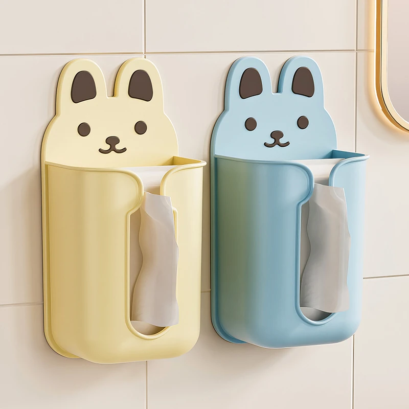 小熊纸巾盒壁挂式卫生间洗脸巾收纳盒厨房免打孔倒挂抽纸盒卷纸架