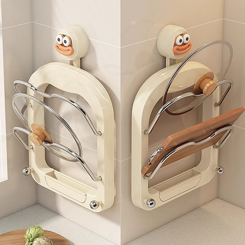 家用厨房吸盘锅架置物架多层专放锅具砧菜板壁挂式多功能收纳架子