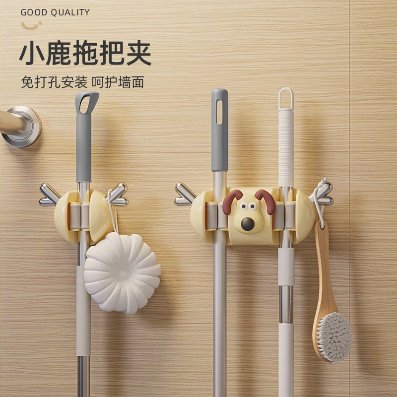 浴室免打孔拖把架吸壁无痕强力挂钩卫生间墙面挂扫把夹子收纳粘钩
