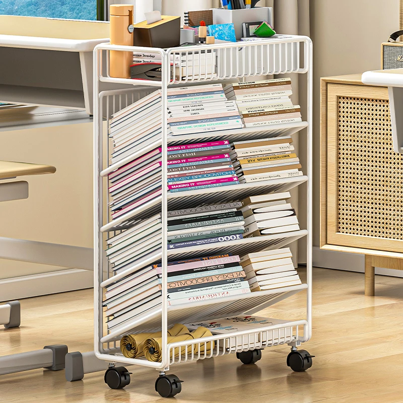 可移动书架带轮学习桌边收纳教室课桌旁学生书本籍置物架落地推车