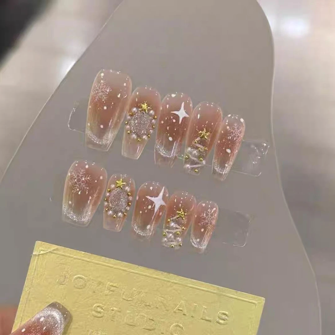 纯手工光疗美甲贴快乐圣诞果冻贴片假指甲成品穿戴甲美白简约气质