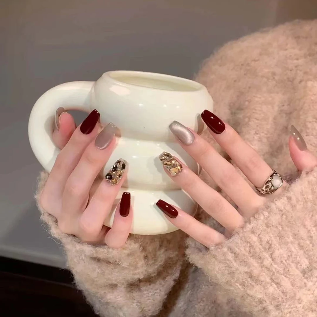 纯手工光疗美甲贴花样风情果冻贴片假指甲成品穿戴甲简约气质爆闪