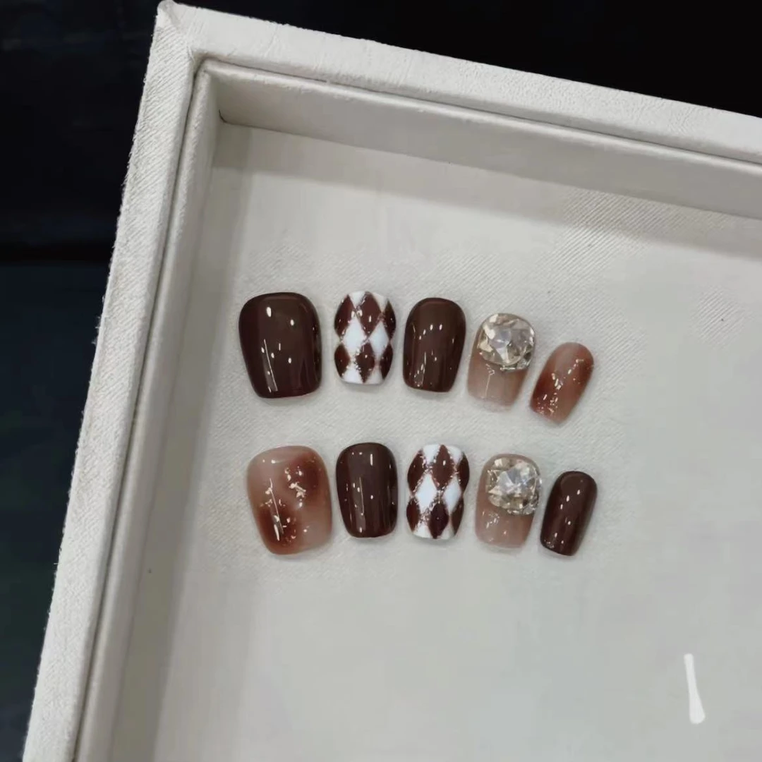 纯手工光疗美甲贴太妃糖果冻贴片指甲成品穿戴甲美白简约气质秋冬