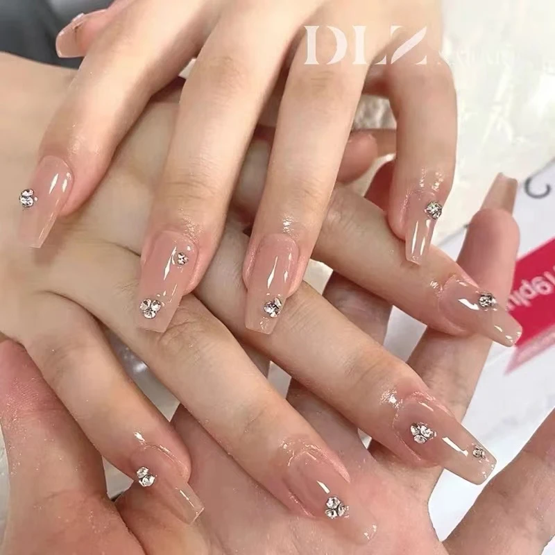 纯手工光疗穿戴式甲腮红堆堆钻果冻贴片穿成品穿戴甲美白简约梯形