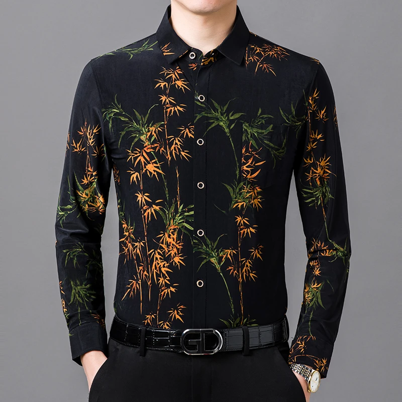 男士春秋新款长袖弹力衬衫698#