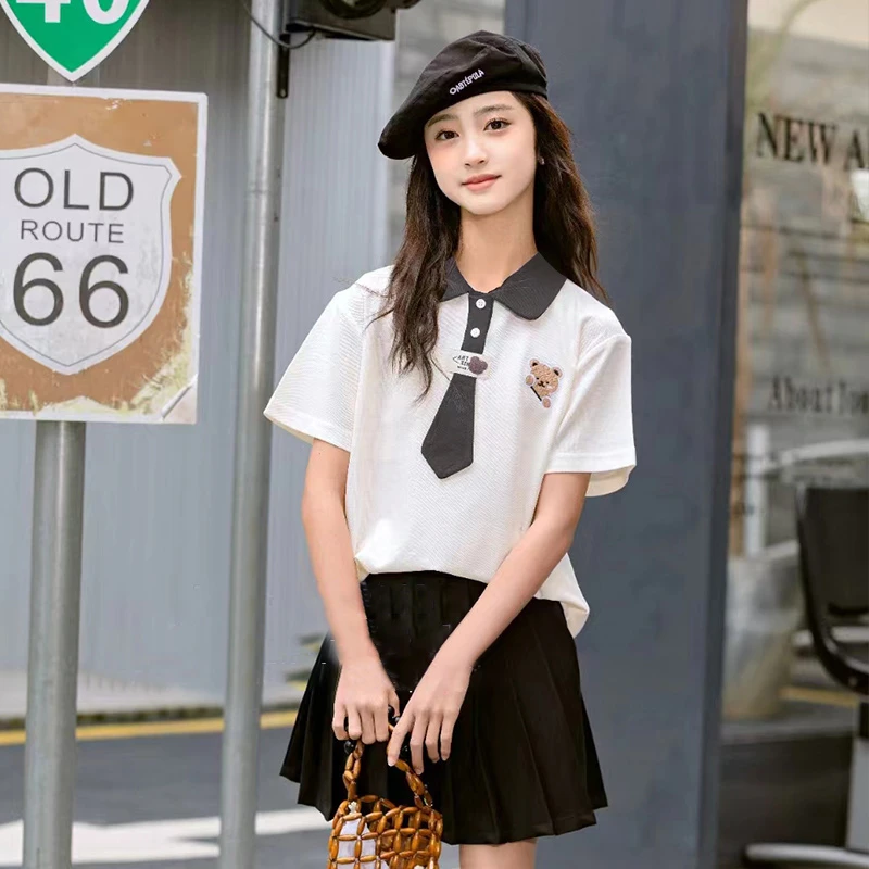 女童polo衫短袖t恤夏季新款宽松中大儿童翻领半袖上衣学院风洋气