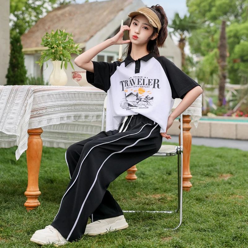 夏季女童中大童短袖2025夏季新款时尚百搭正肩T恤初中生洋气上衣