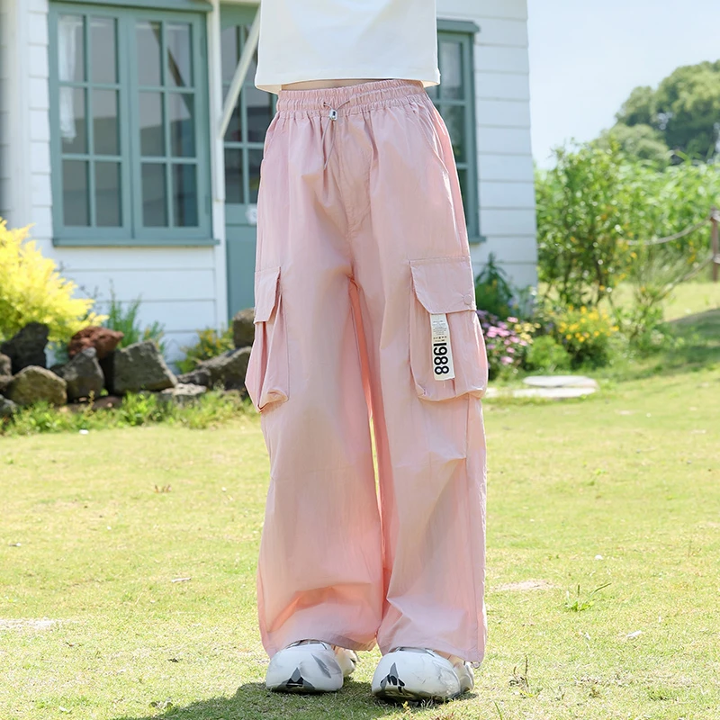 女童2025夏季薄款冰感工装裤时尚百搭中大童休闲裤洋气宽松阔腿裤