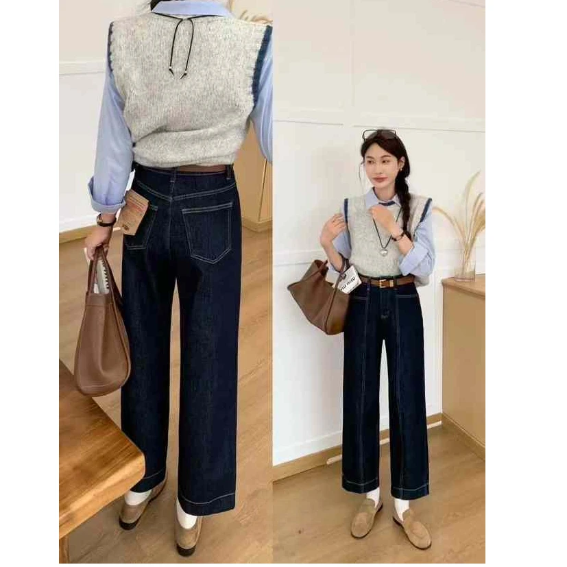 秋冬爆款丹宁风8255宽松显瘦垂感休闲小个子时尚九分直筒甩甩裤