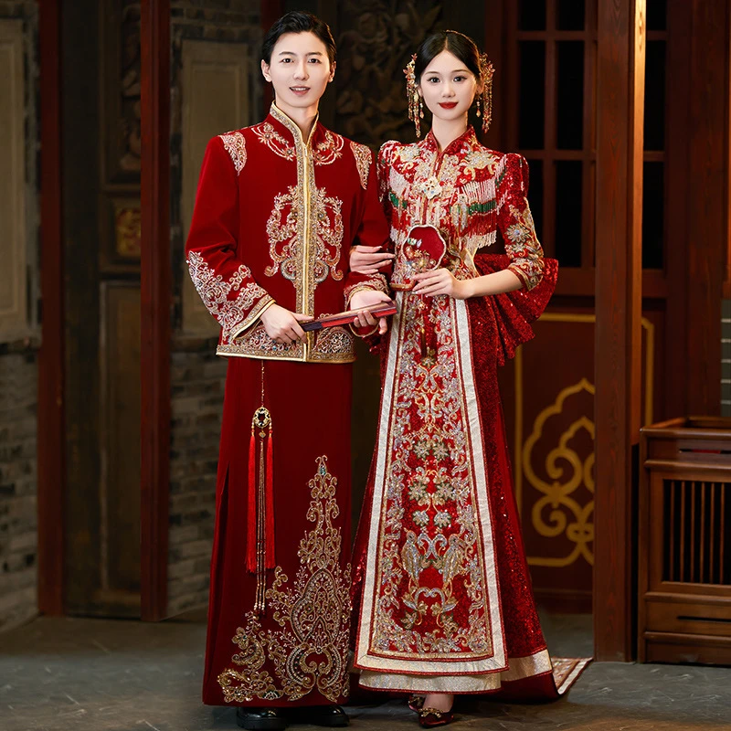 拖尾秀禾服新娘2025新款中式婚纱嫁衣结婚龙凤褂敬酒服重工秀和服