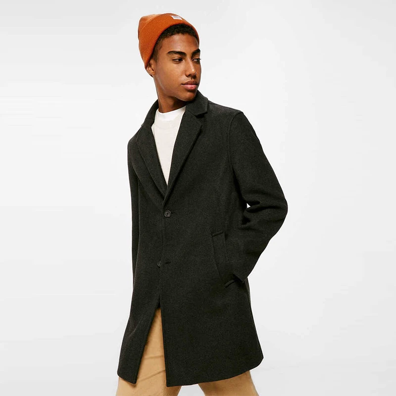 中长款毛呢大衣男士商务休闲青年秋冬季立领单排扣呢子风衣外套