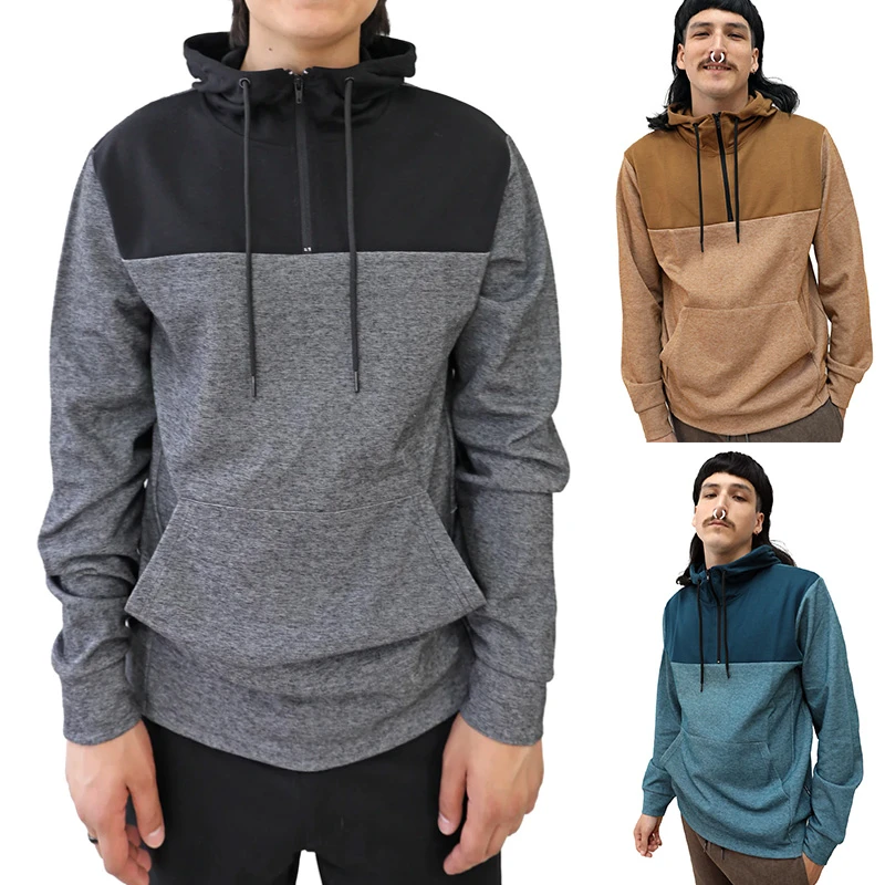 56刀！连帽卫衣男士青年春秋季薄款长袖t恤打底衫半拉链套头衫