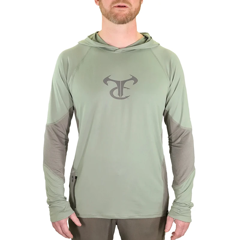 长袖t恤男户外高弹力薄款透气防臭速干衣连帽钓鱼服