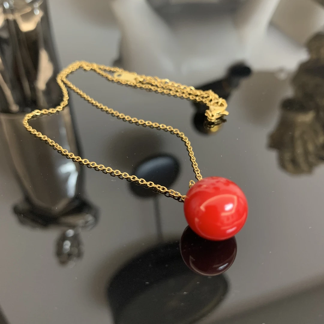 钛钢项链 安哥拉红珠珠项链Cx514-9