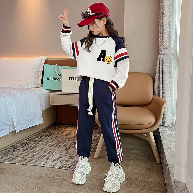 女童春装套装2023新款洋气女孩时髦儿童裤子中大童卫衣运动两件套