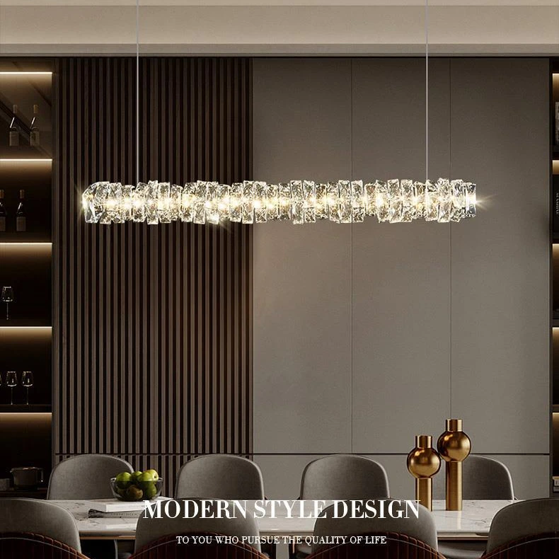 不锈钢高级感大气水晶餐厅吊灯具现代一字2025新款别墅轻奢桌吧台
