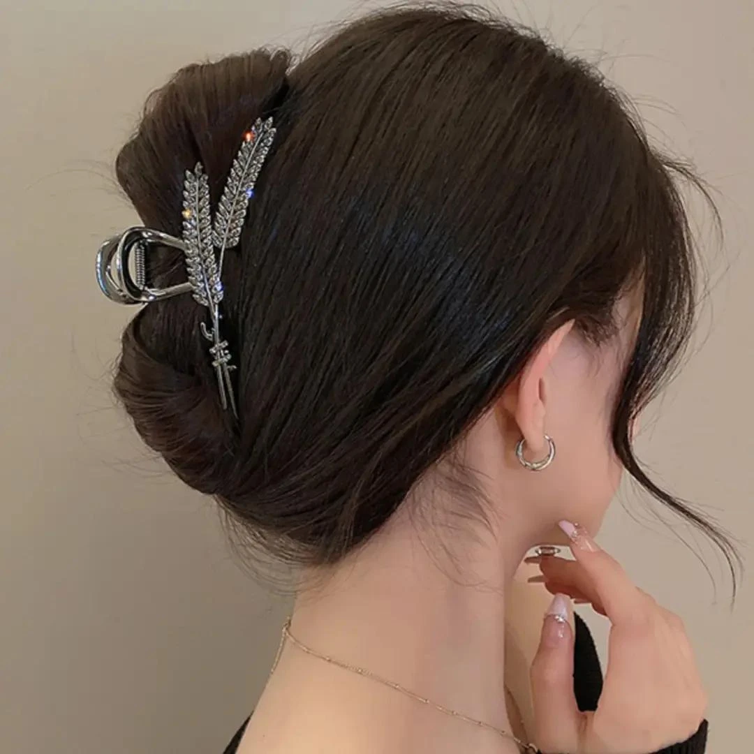 锌合金发饰 精致双麦穗金属大抓夹气质经典后脑勺鲨鱼夹发夹夹子