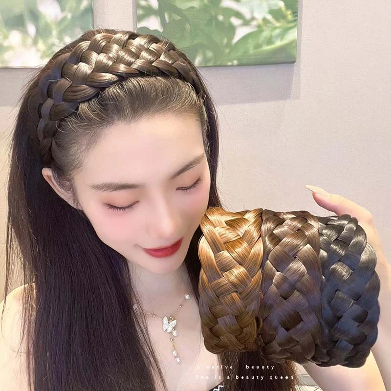 假发发箍五股辫加厚宽边手工鱼骨辫麻花头箍女高颅顶
