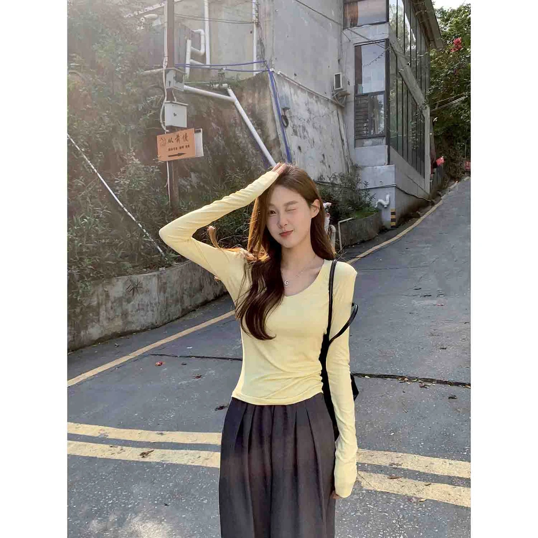 慵懒风V领薄款长袖女夏季休闲百搭修身套头防晒罩衫辣妹显瘦上衣