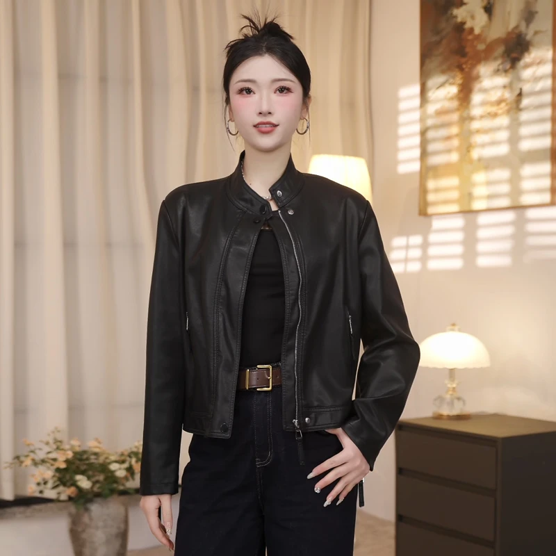新款秋冬皮衣外套女简约皮夹克外套时尚显瘦短款百搭机车女