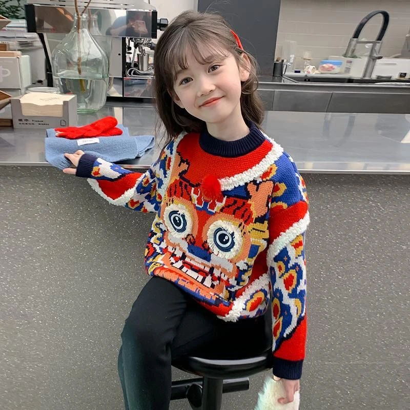 2024龙年衣服儿童毛衣新款亲子新年针织衫拜年童装龙年打底女童
