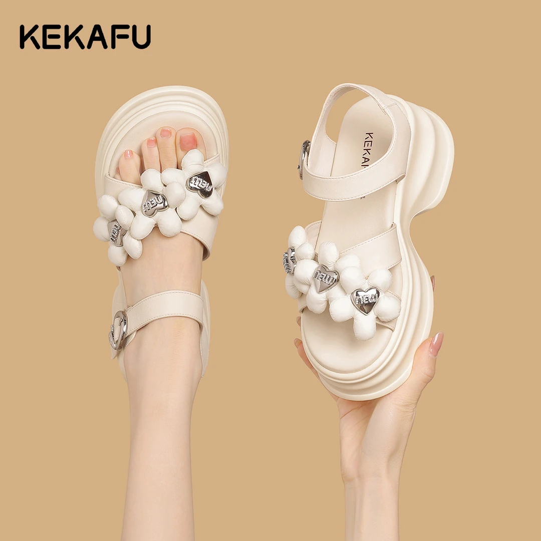 珂卡芙夏天凉鞋女款2024新款爆款夏季厚底休闲百搭女鞋软底罗马鞋