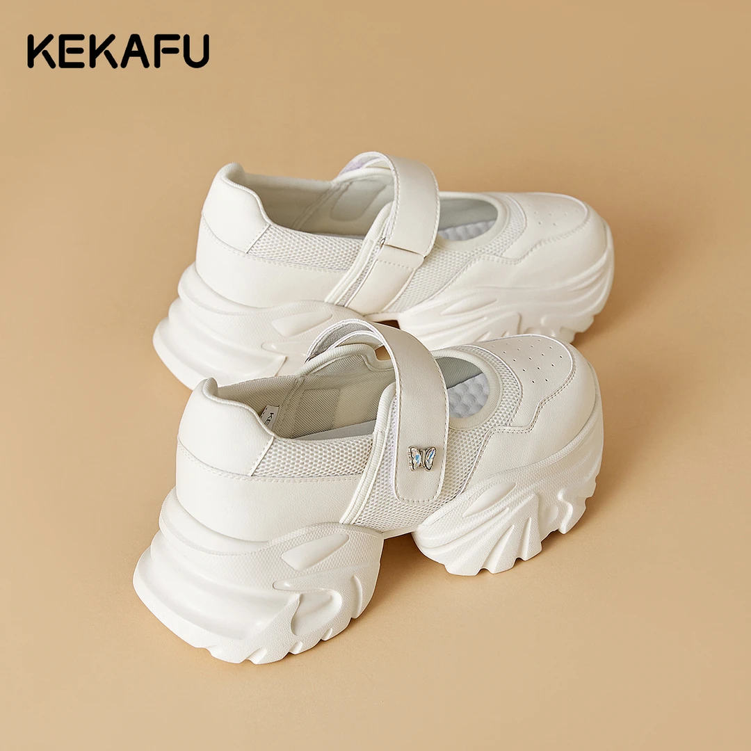 珂卡芙白色老爹鞋女款2024夏季新款时尚镂空运动鞋百搭厚底休闲鞋