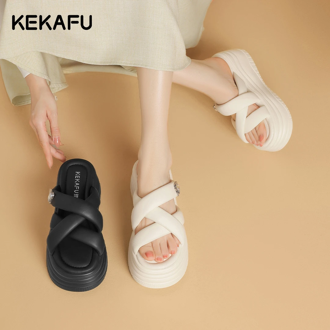 珂卡芙厚底拖鞋女2024新款外穿夏季踩屎感增高配裙子凉拖松糕凉鞋