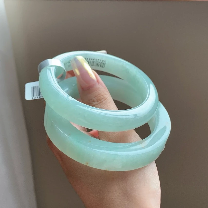 【实物拍摄 】冰透苹果绿甜蓝绿洒金翡翠镯A货成品镯子@多样性发一