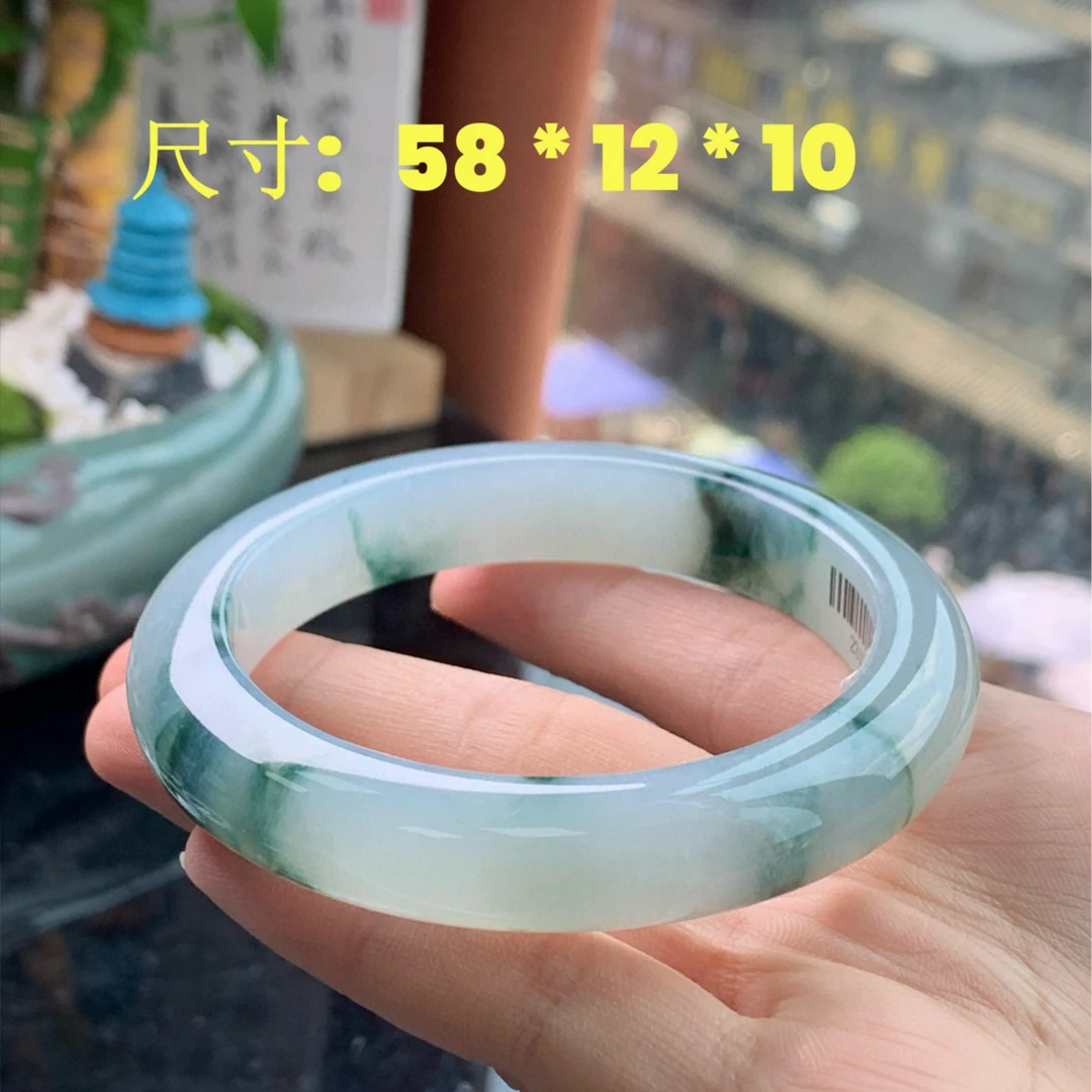 【仅一条清货】天然缅甸翡翠A货保正保真冰飘绿花手镯绿色冰透高货