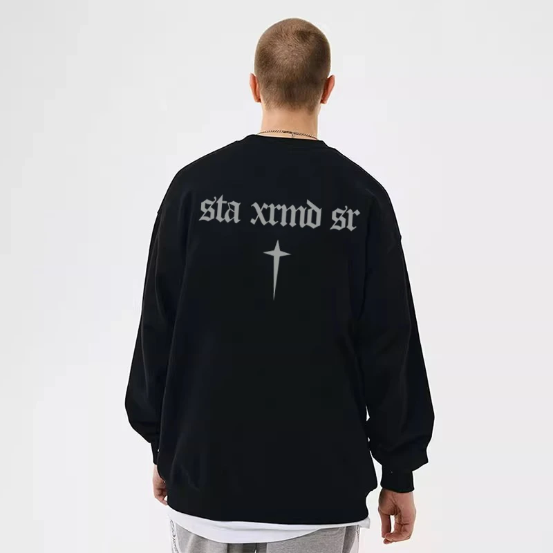 STA .K8国潮牌十字星圆领卫衣男重磅春秋季美式休闲宽松情侣上衣