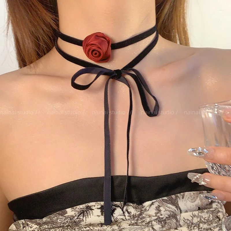 非金属项链 玫瑰花复古暗黑风系两用性感纯欲锁骨链颈链项圈